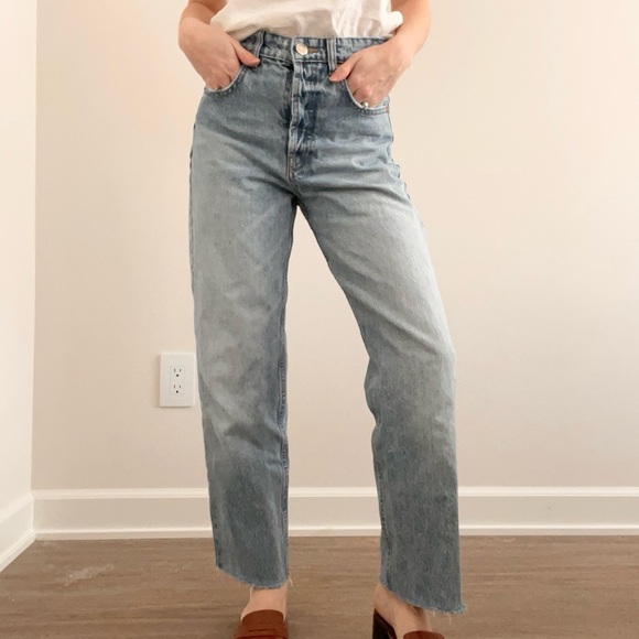 Zara Denim - Zara Light Blue Straight Leg Raw Hem Jeans